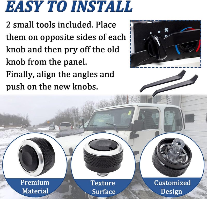 TOPINSTALL Stylish AC Knobs Compatible with 1999-2006 Jeep Wrangler Accessories, 3PCS A/C Climate Control Switch Button Heater Blower Temperature Fan Speed System Replacement 05011218AC 5011218AC - Image 5